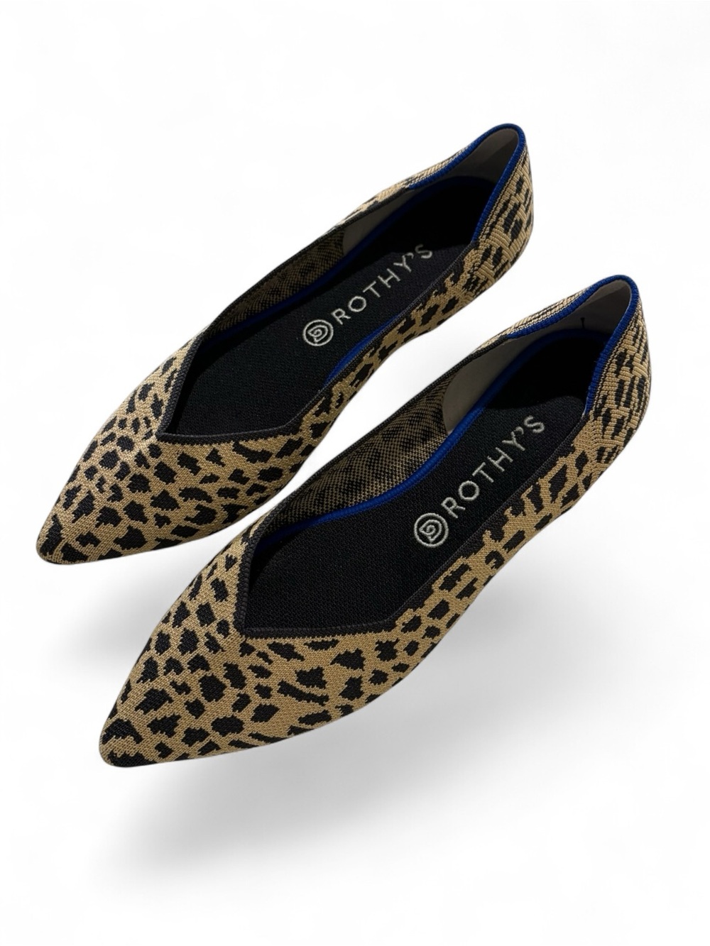 Rothy's Leopard-Print Pointed Toe Flats in Tan and Black